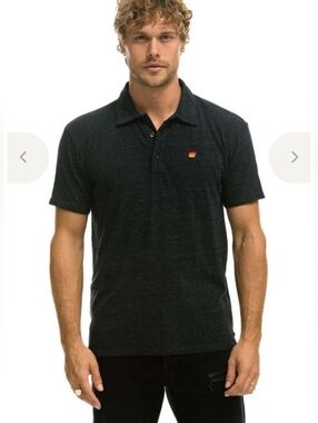 Aviator Nation Polo Shirt Charcoal Gray Cotton Blend Short Sleeve Size Small